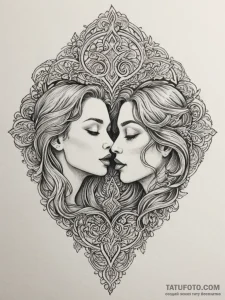 Kiss, tattoo line art, on a clean white paper... - эскиз тату (№1755544685_0, 18.08.2025 19:18) — Tatufoto.com