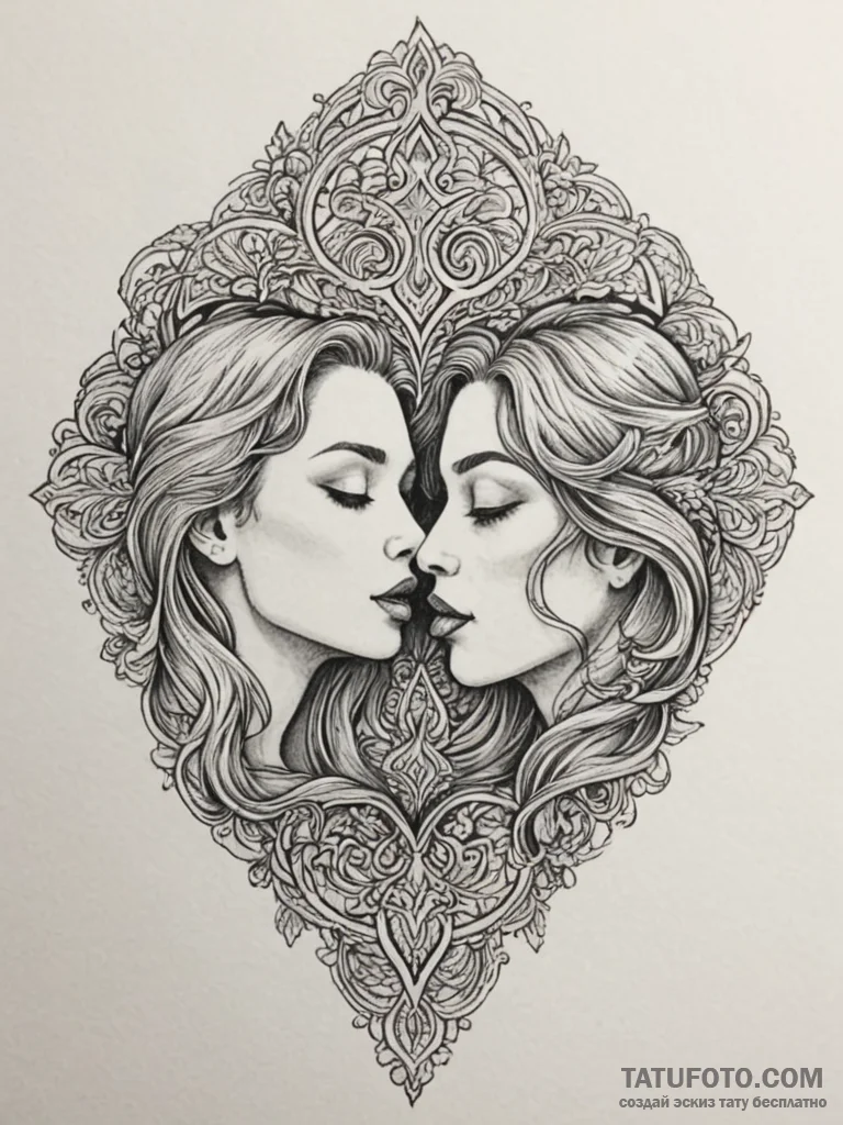 Kiss, tattoo line art, on a clean white paper... - эскиз тату (№1755544685_0, 18.08.2025 19:18) — Tatufoto.com