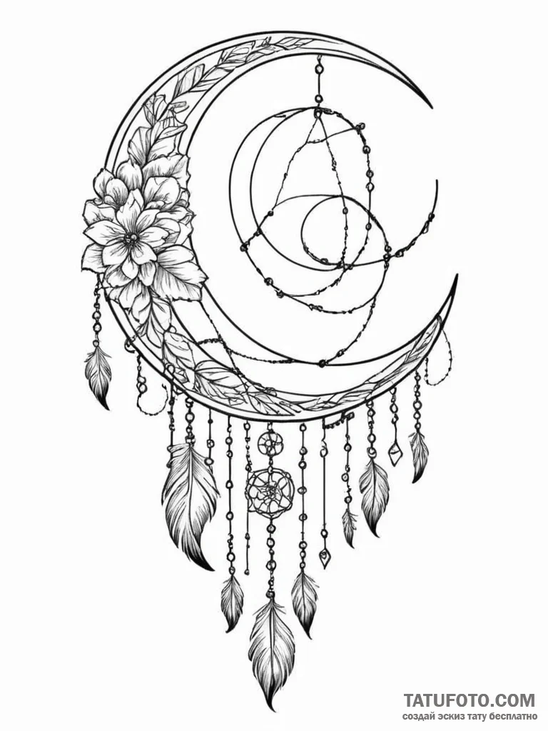 Tattoo design a crescent moon with a delicate... - эскиз тату (№1755545081_0, 18.08.2025 19:24) — Tatufoto.com