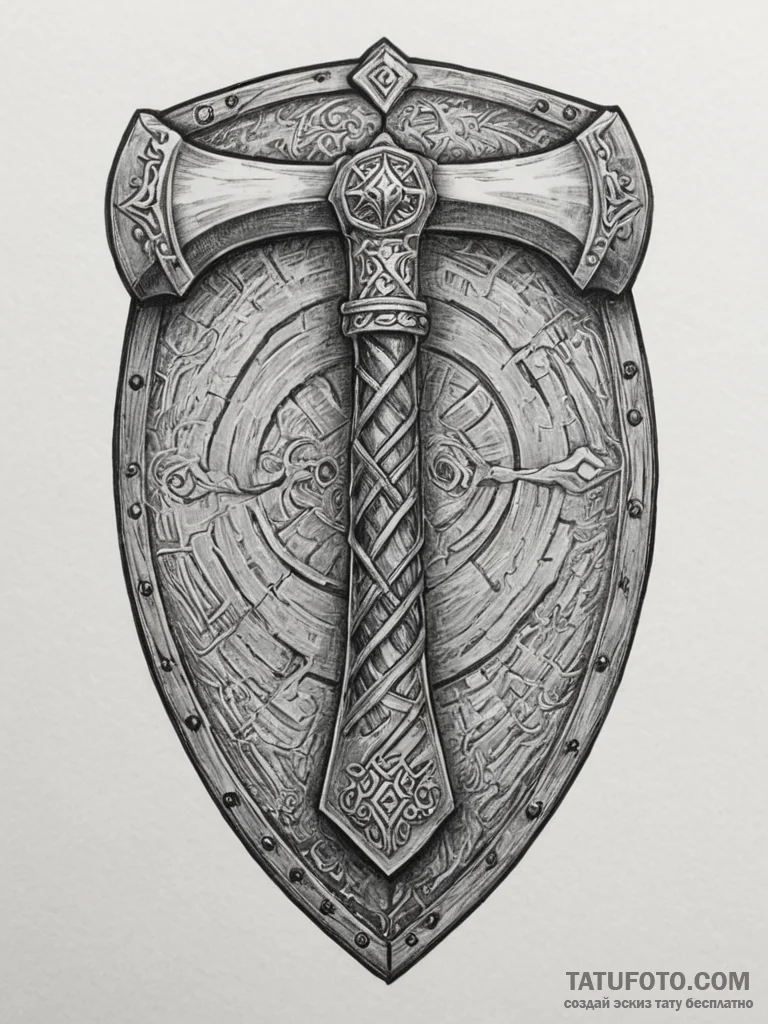 Tattoo design a viking axe and shield, crosse... - эскиз тату (№1755546456_0, 18.08.2025 19:47) — Tatufoto.com