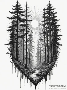 A sunbeam piercing through the canopy of a de... - эскиз тату (№1755546852_0, 18.08.2025 19:54) — Tatufoto.com
