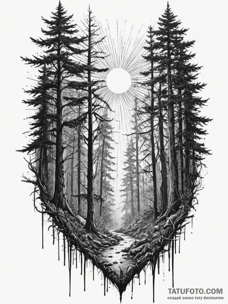A sunbeam piercing through the canopy of a de... - эскиз тату (№1755546852_0, 18.08.2025 19:54) — Tatufoto.com