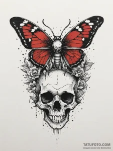 A moth on a skull, tattoo flash sheet design,... - эскиз тату (№1755549422_0, 18.08.2025 20:37) — Tatufoto.com