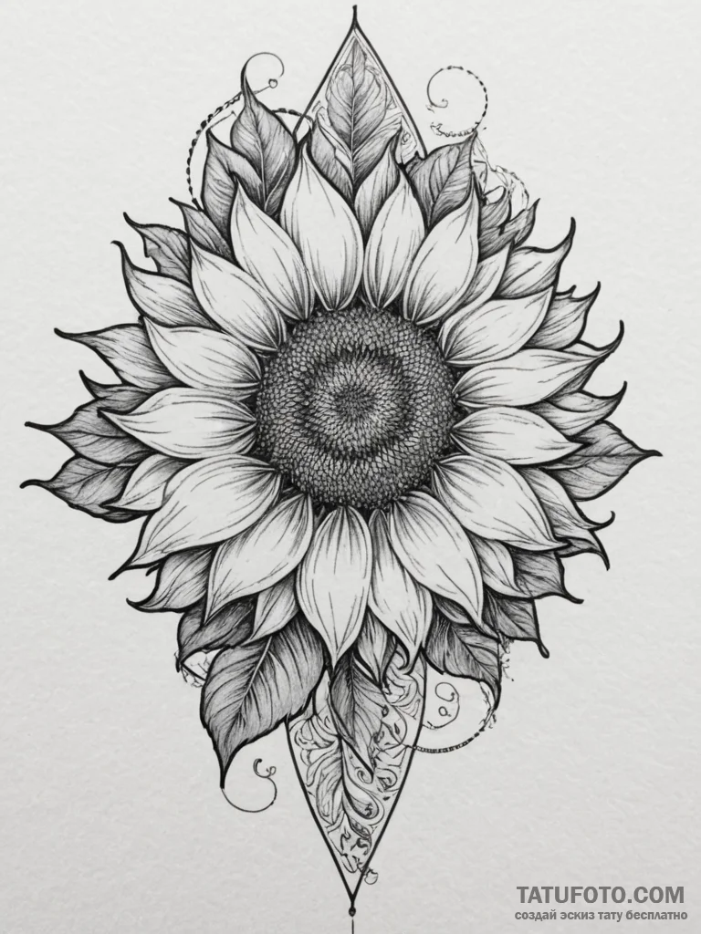 Tattoo sketch a sunflower following the path... - эскиз тату (№1755549817_0, 18.08.2025 20:43) — Tatufoto.com