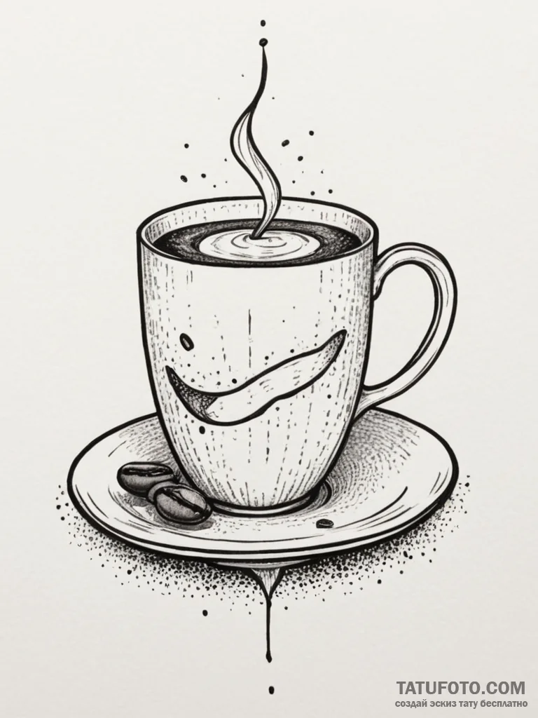 Tattoo sketch a 'coffee cup' on one, a 'coffe... - эскиз тату (№1755550214_0, 18.08.2025 20:50) — Tatufoto.com