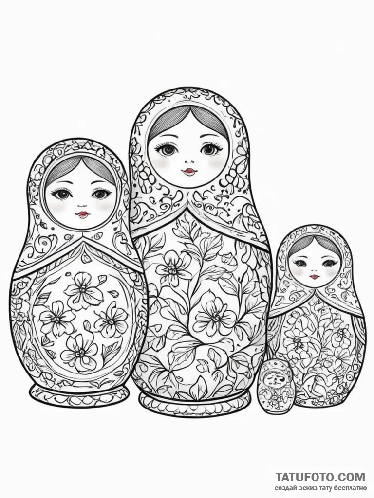 Tattoo design a set of russian dolls, represe... - эскиз тату (№1755550807_0, 18.08.2025 21:00) — Tatufoto.com
