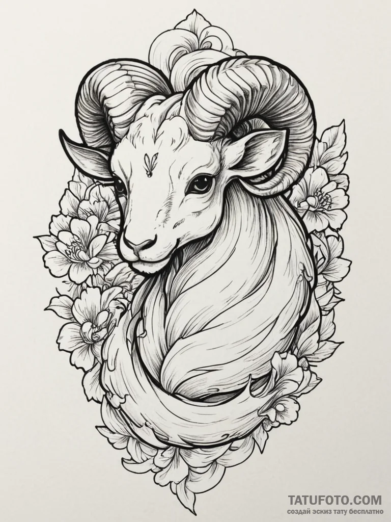 Tattoo sketch an aries ram's head with a smal... - эскиз тату (№1755551402_0, 18.08.2025 21:10) — Tatufoto.com