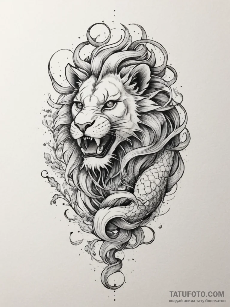 Tattoo sketch a leo lion, its face in intrica... - эскиз тату (№1755551794_0, 18.08.2025 21:16) — Tatufoto.com