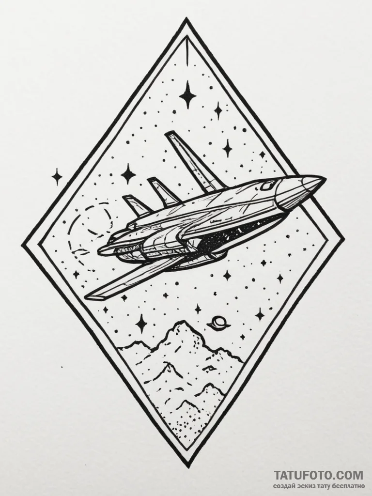 Tattoo design a retro pixelated spaceship fly... - эскиз тату (№1755552608_0, 18.08.2025 21:30) — Tatufoto.com