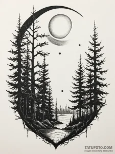 Tattoo sketch a forest silhouette with a sing… — эскиз тату (№1755553013_0, 18.08.2025 21:36) — Tatufoto.com