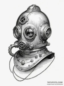 Antique diving helmet, ink illustration for t… — эскиз тату (№1755555186_0, 18.08.2025 22:13) — Tatufoto.com