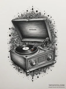 Tattoo design two halves of a classic record... - эскиз тату (№1755556394_0, 18.08.2025 22:33) — Tatufoto.com