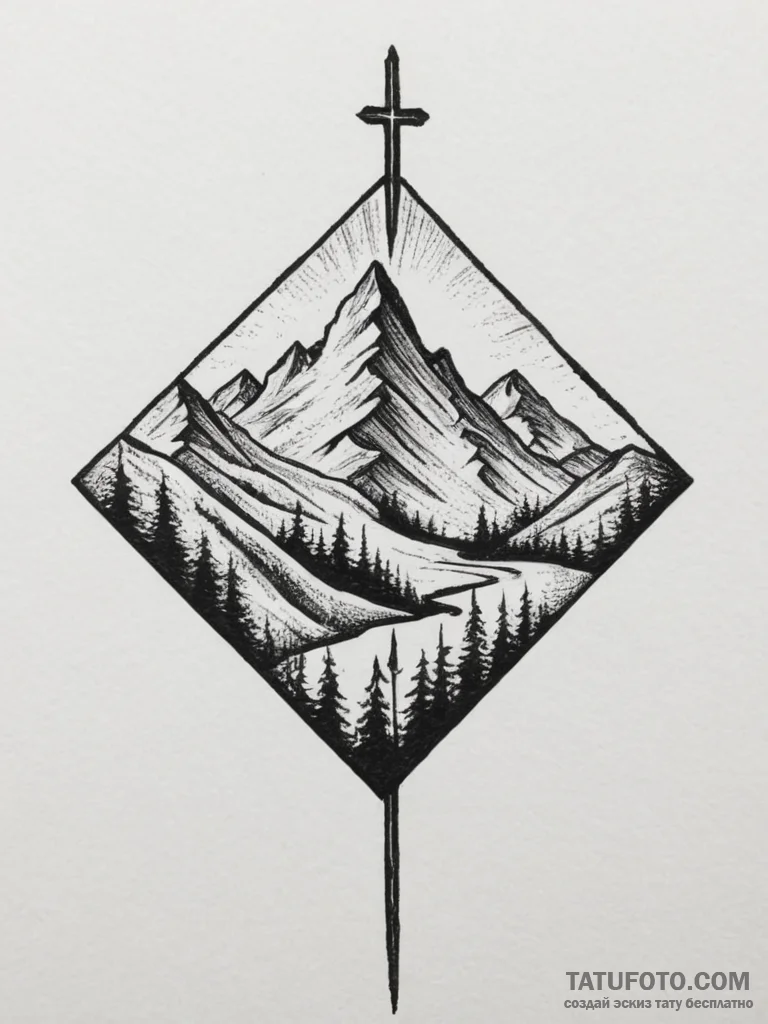 Tattoo sketch a triumphant flag waving on a d... - эскиз тату (№1755556796_0, 18.08.2025 22:39) — Tatufoto.com