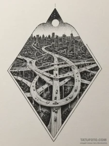 A long exposure shot of traffic on a major hi... - эскиз тату (№1755557591_0, 18.08.2025 22:53) — Tatufoto.com