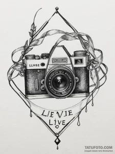 Tattoo design a streamer's camera with a "liv... - эскиз тату (№1755558600_0, 18.08.2025 23:10) — Tatufoto.com