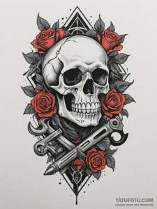 A mechanic's garage, with tools neatly organi... - эскиз тату (№1755558796_0, 18.08.2025 23:13) — Tatufoto.com
