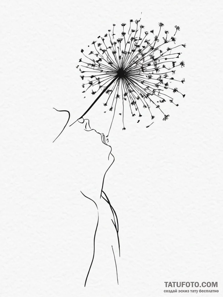 Tattoo sketch a silhouette of a woman blowing... - эскиз тату (№1755561169_0, 18.08.2025 23:52) — Tatufoto.com