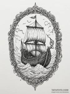 Viking longship in a storm, tattoo drawing ou... - эскиз тату (№1755561588_0, 18.08.2025 23:59) — Tatufoto.com