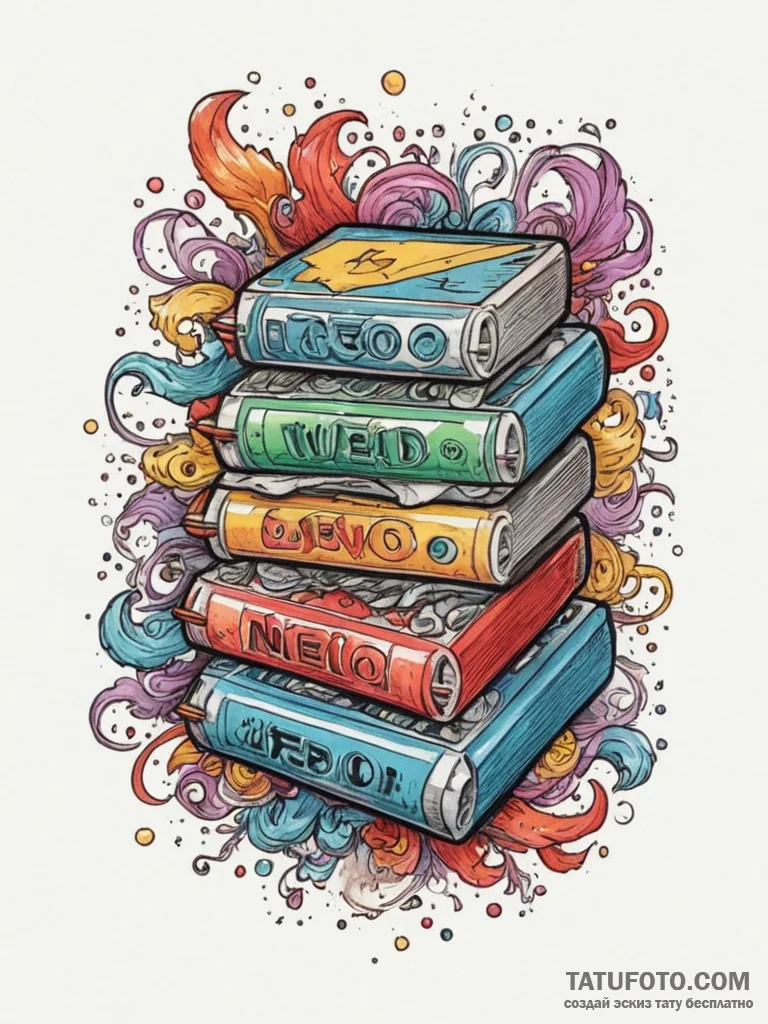 Tattoo design a stack of retro gaming cartrid... - эскиз тату (№1755562396_0, 19.08.2025 00:13) — Tatufoto.com