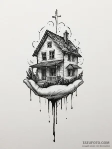 Tattoo sketch a small, minimalist "home" icon... - эскиз тату (№1755563394_0, 19.08.2025 00:29) — Tatufoto.com