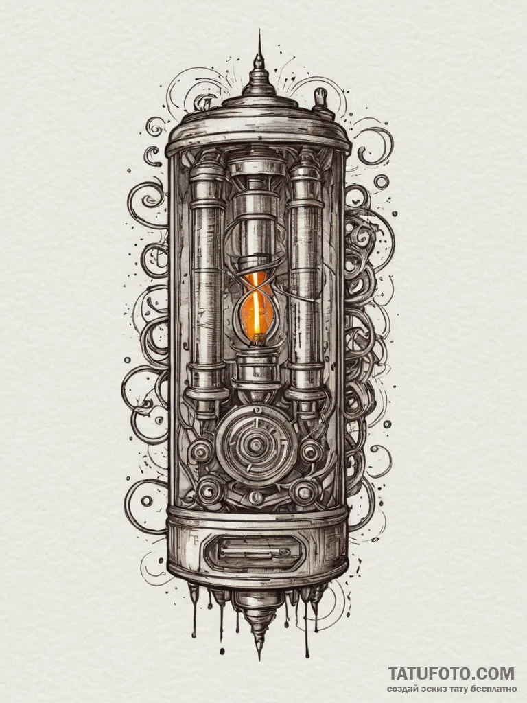 Nixie tube clock, tattoo drawing outline, fin... - эскиз тату (№1755563591_0, 19.08.2025 00:33) — Tatufoto.com