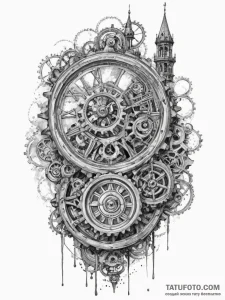 The inside of a clock tower, showing the mass... - эскиз тату (№1755564602_0, 19.08.2025 00:50) — Tatufoto.com
