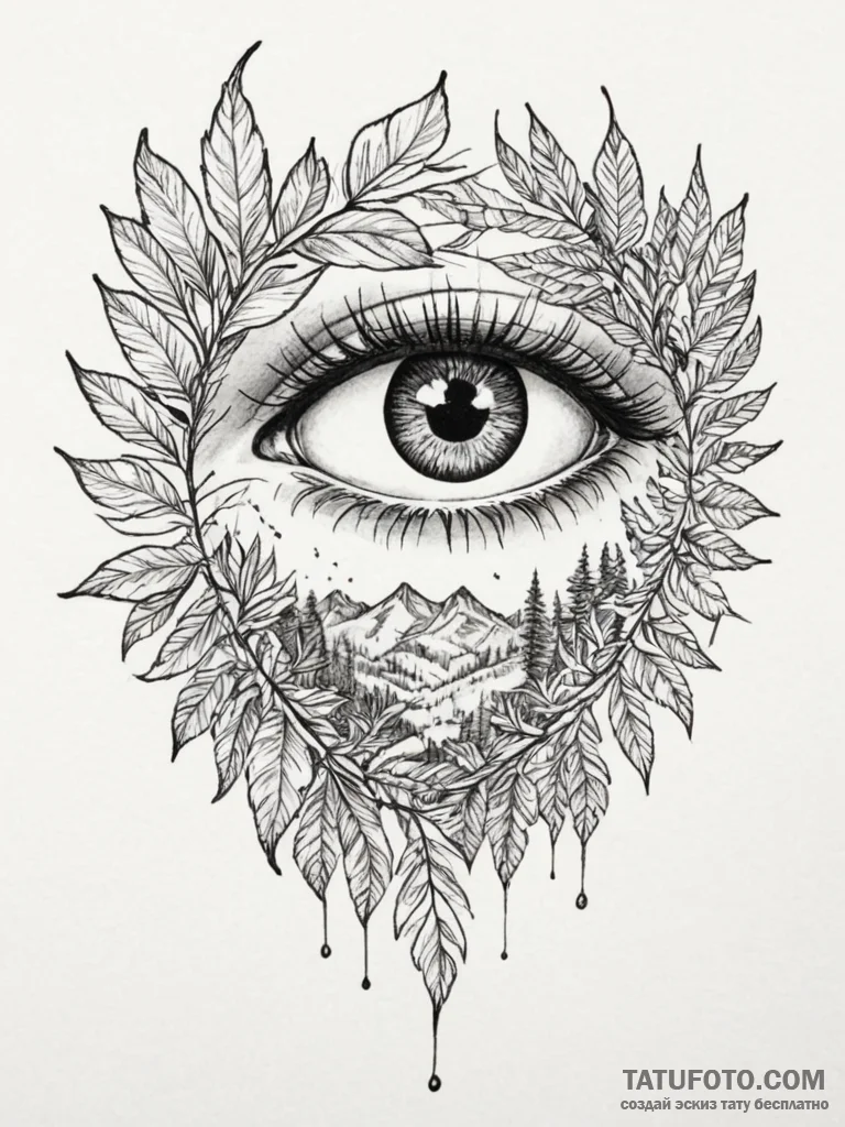 Tattoo sketch a mystical creature's eye peeri... - эскиз тату (№1755565013_0, 19.08.2025 00:56) — Tatufoto.com