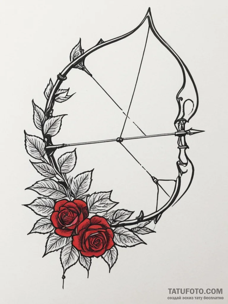 Tattoo sketch a traditional archery bow, unst... - эскиз тату (№1755565809_0, 19.08.2025 01:10) — Tatufoto.com