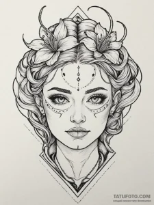Face, tattoo drawing outline, clean lines, cr... - эскиз тату (№1755566006_0, 19.08.2025 01:13) — Tatufoto.com