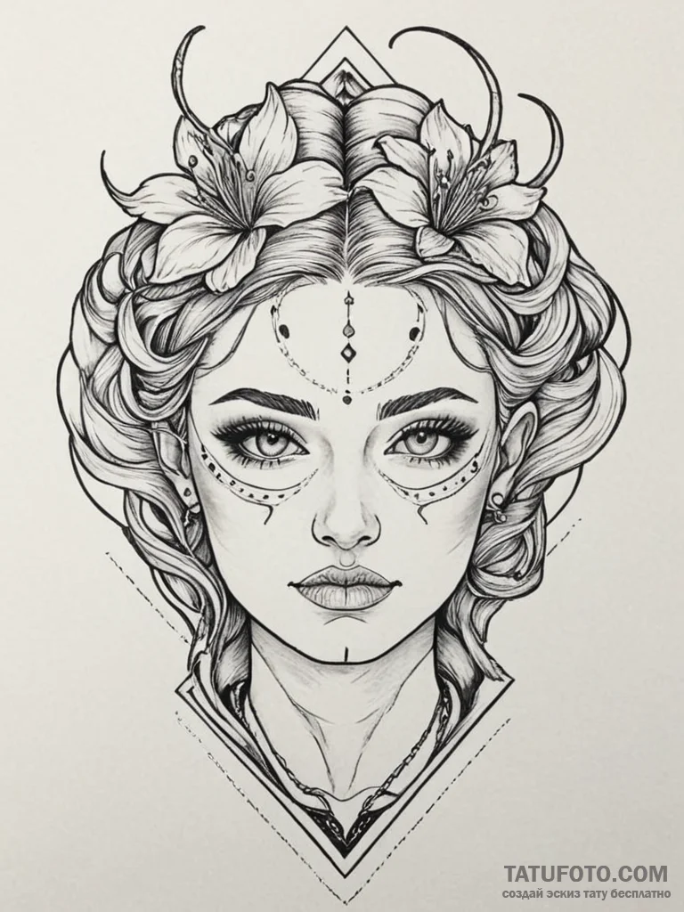 Face, tattoo drawing outline, clean lines, cr... - эскиз тату (№1755566006_0, 19.08.2025 01:13) — Tatufoto.com