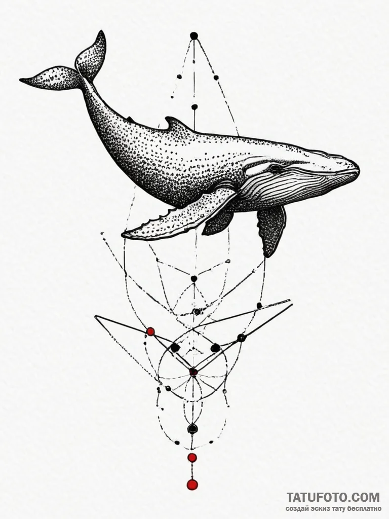 Whale, artistic tattoo sketch, dotwork tattoo... - эскиз тату (№1755567201_0, 19.08.2025 01:33) — Tatufoto.com