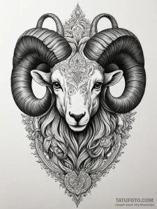 Tattoo sketch an aries ram's head in intricat... - эскиз тату (№1755570586_0, 19.08.2025 02:29) — Tatufoto.com