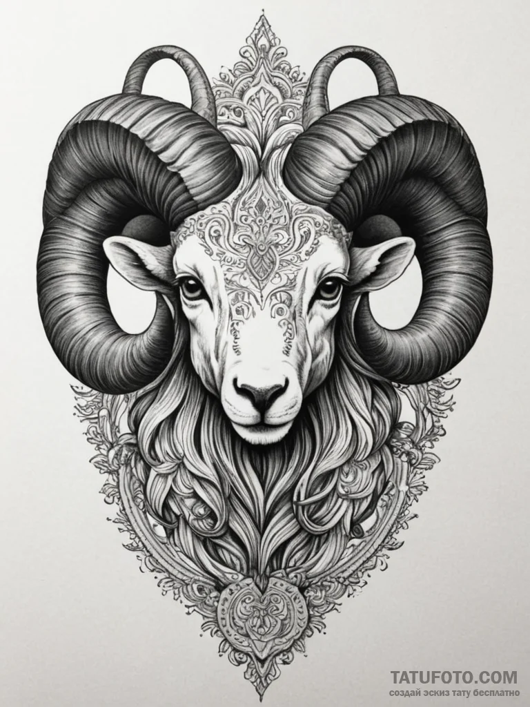Tattoo sketch an aries ram's head in intricat... - эскиз тату (№1755570586_0, 19.08.2025 02:29) — Tatufoto.com
