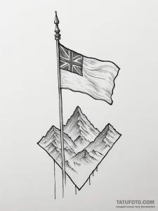 Tattoo sketch a triumphant flag waving on a d... - эскиз тату (№1755571190_0, 19.08.2025 02:39) — Tatufoto.com