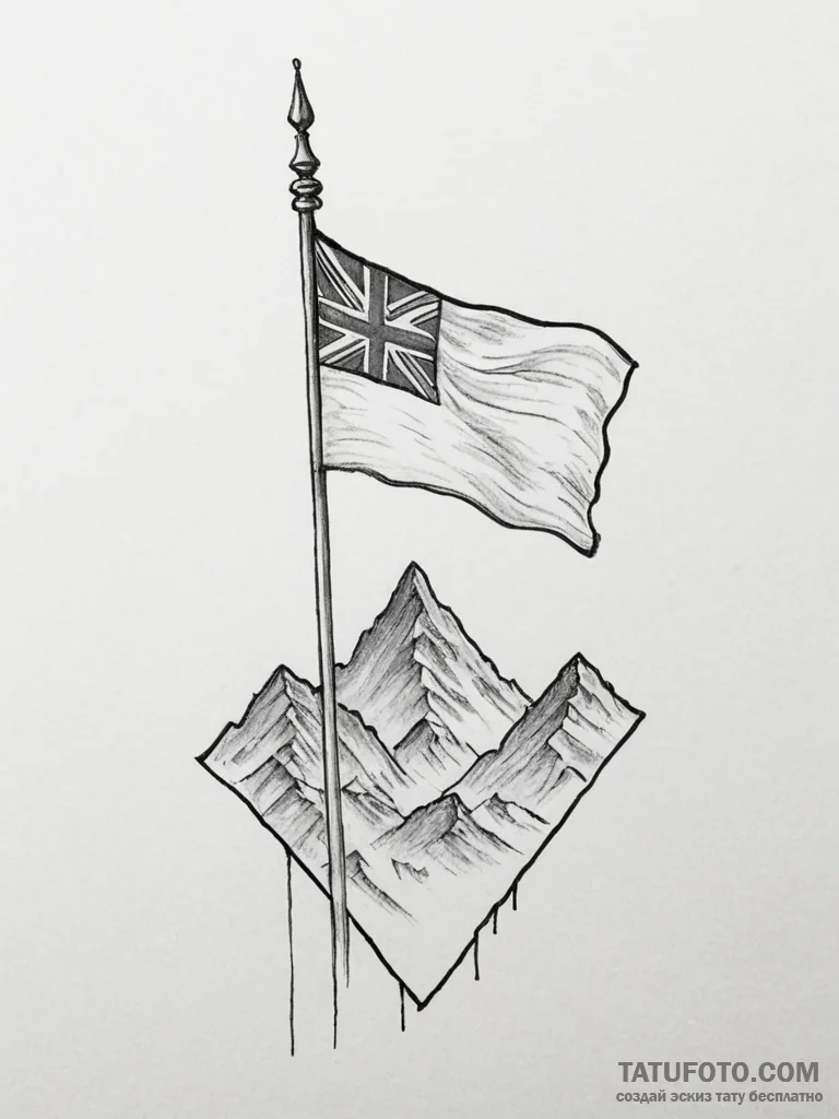 Tattoo sketch a triumphant flag waving on a d... - эскиз тату (№1755571190_0, 19.08.2025 02:39) — Tatufoto.com