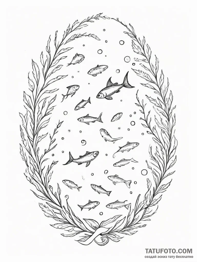 Tattoo design a school of fish swimming in a... - эскиз тату (№1755571786_0, 19.08.2025 02:49) — Tatufoto.com