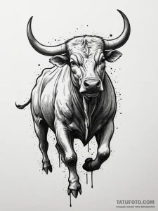 Tattoo sketch a powerful bull, snorting and p... - эскиз тату (№1755574182_0, 19.08.2025 03:29) — Tatufoto.com