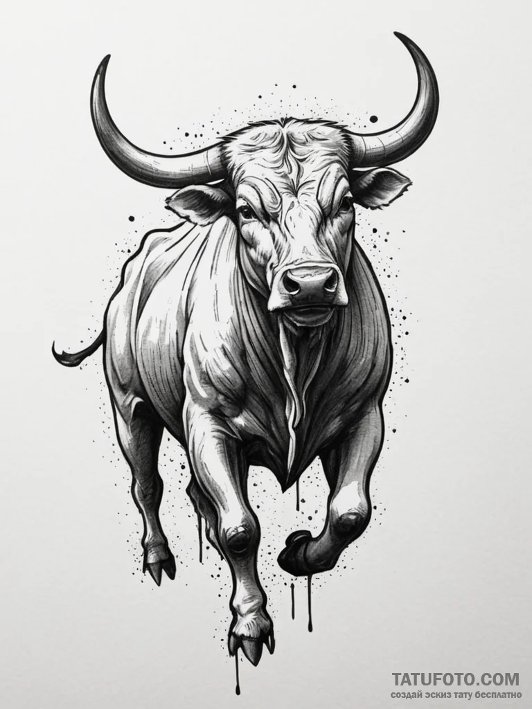 Tattoo sketch a powerful bull, snorting and p... - эскиз тату (№1755574182_0, 19.08.2025 03:29) — Tatufoto.com