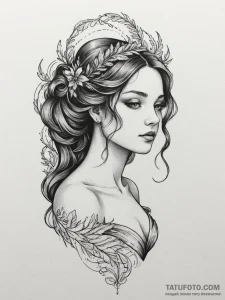 Tattoo design a virgo maiden's profile in bla... - эскиз тату (№1755574989_0, 19.08.2025 03:43) — Tatufoto.com