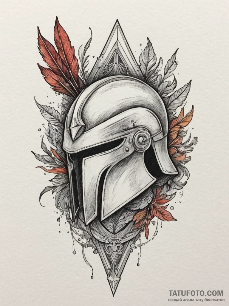A spartan helmet with an arrow in it (is ther... - эскиз тату (№1755575391_0, 19.08.2025 03:49) — Tatufoto.com