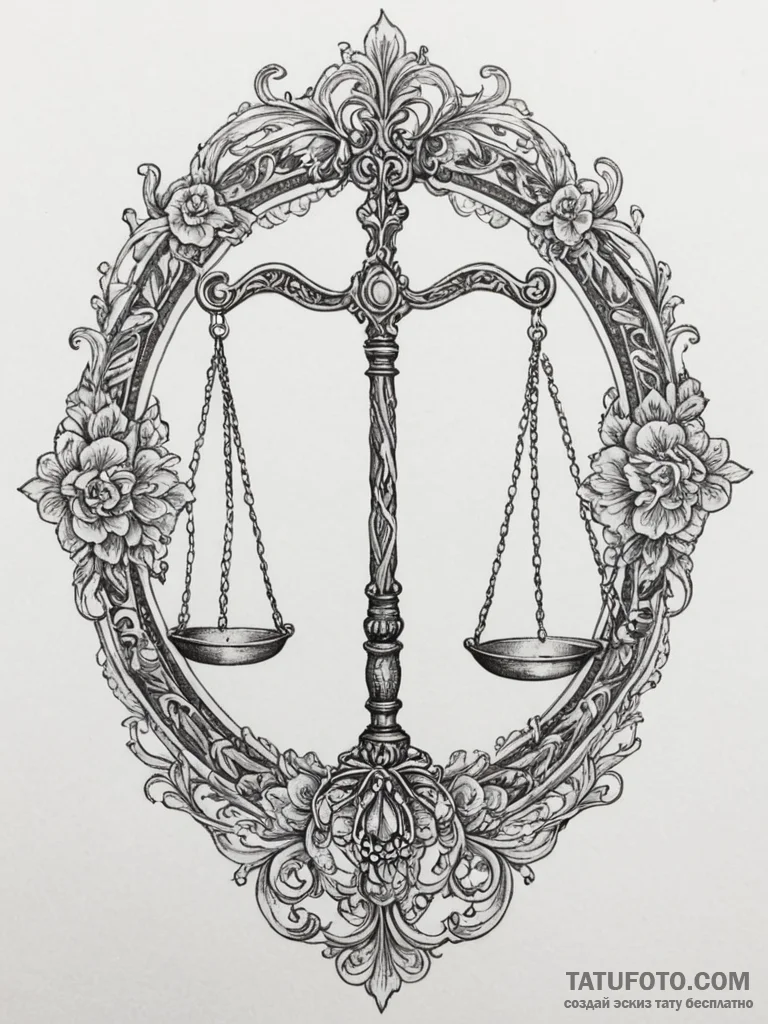 Tattoo sketch libra's scales, intricately det... - эскиз тату (№1755575790_0, 19.08.2025 03:56) — Tatufoto.com