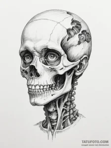 A half-human, half-skeleton face - эскиз тату (№1755575990_0, 19.08.2025 03:59) — Tatufoto.com