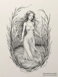 An ethereal watercolor tattoo sketch of a rus... - эскиз тату (№1755576583_0, 19.08.2025 04:09) — Tatufoto.com