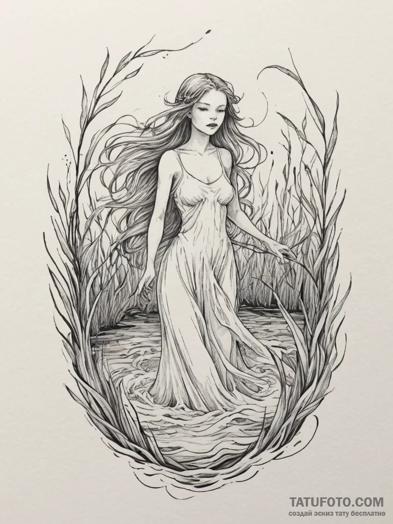 An ethereal watercolor tattoo sketch of a rus... - эскиз тату (№1755576583_0, 19.08.2025 04:09) — Tatufoto.com