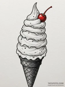 Ice cream, artistic tattoo sketch, soft whip... - эскиз тату (№1755578751_0, 19.08.2025 04:45) — Tatufoto.com