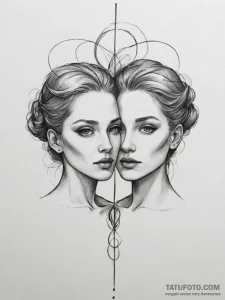 Tattoo sketch gemini twins, one fading into a... - эскиз тату (№1755579538_0, 19.08.2025 04:58) — Tatufoto.com
