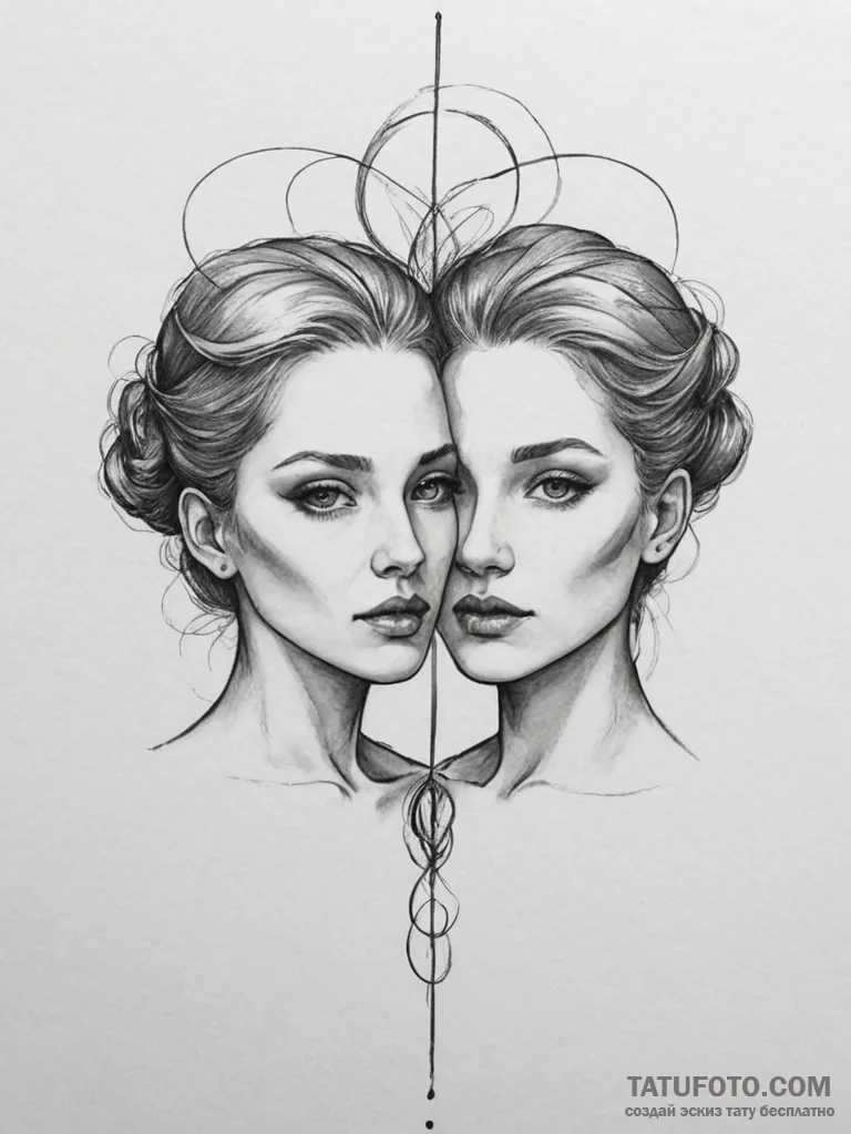 Tattoo sketch gemini twins, one fading into a... - эскиз тату (№1755579538_0, 19.08.2025 04:58) — Tatufoto.com