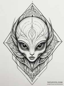 Tattoo sketch a stylized alien's head with la... - эскиз тату (№1755582090_0, 19.08.2025 05:41) — Tatufoto.com