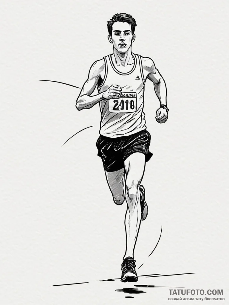 A portrait of a marathon runner crossing the... - эскиз тату (№1755582288_0, 19.08.2025 05:44) — Tatufoto.com