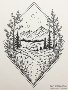 Tattoo design: a landscape of a serene meadow... - эскиз тату (№1755582881_0, 19.08.2025 05:54) — Tatufoto.com
